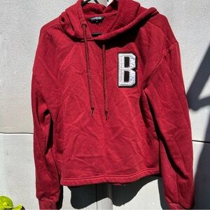 Bebe Black Red White Women's Logo Hoodie with Drawstring Activewear Sportswear M